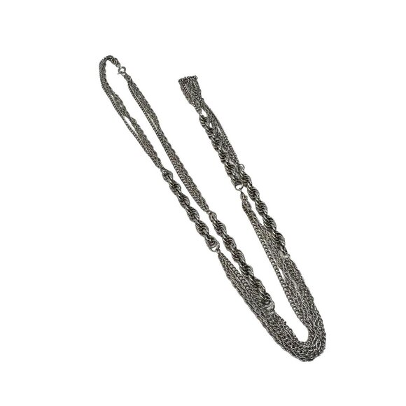 Multi Strand Boho Necklace Silver Tone Chain 44 inches - Picture 5 of 7